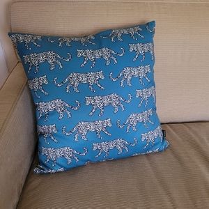 Leopard Parade - Olive Green on Deep Teal Turquoise 20" Square Pillow